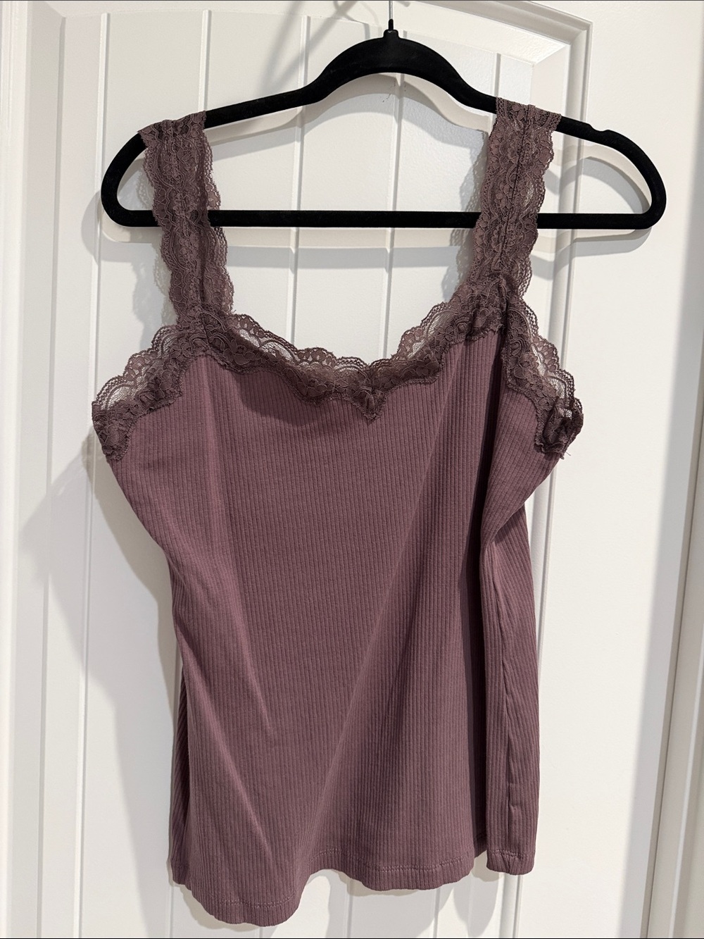 Maurices Ribbed Lace-Trim Tank Top — Taupe